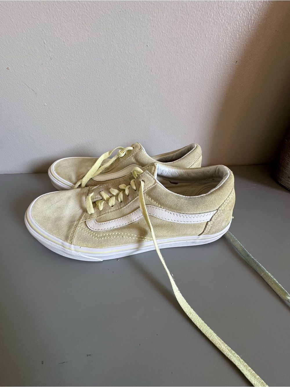 Vans Low-Top Suede Sneakers in Pale Yellow and White
